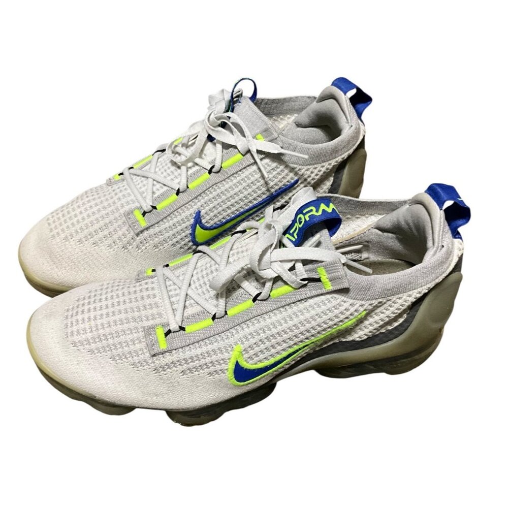 Nike Air VaporMax 2021 Flyknit Mens Shoes White Volt Blue Size  9.5 Lightweight